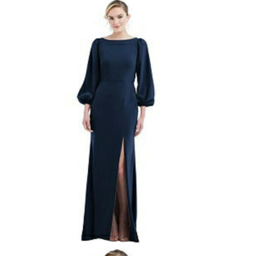 Bishop Sleeve Open-Back Trumpet Gown with Scarf Tie Dessy Collection